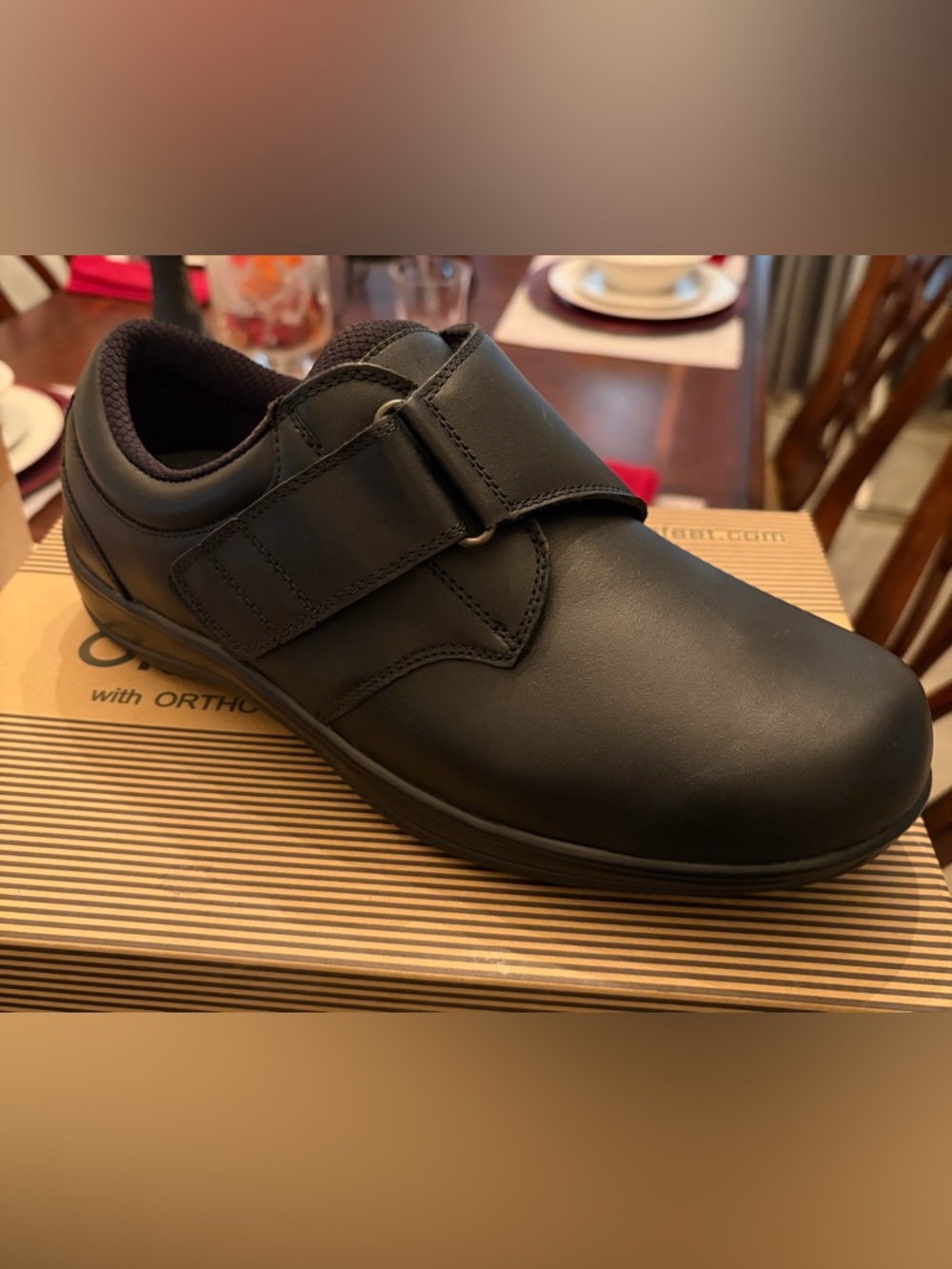 Men's Black Leather Slip-On Comfort Loafer with Hook Strap